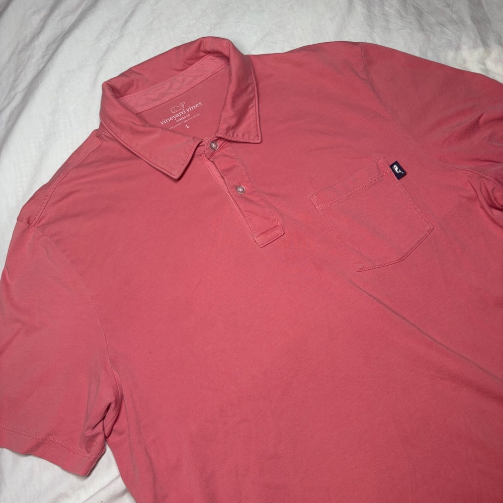 Vineyard Vines Classic Fit Mens Coral Pink Pima Cotton‎ Polo Shirt Size L